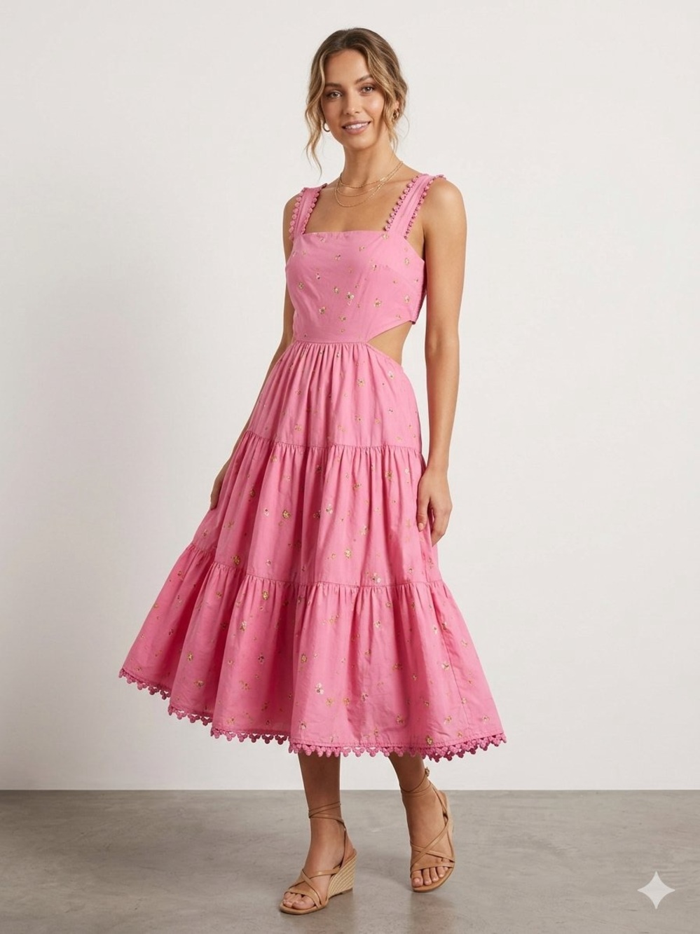 Mable Pink Embroidered Mini Cutout Dress Small MD3868D like NWOT